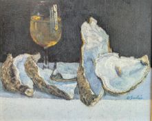 DAVID SINCLAIR RSW (SCOTTISH, B. 1937) OYSTERS AND WINE - OIL STILL LIFE PAINTING