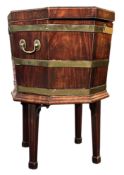 GEORGE III EARLY 19TH CENTURY MAHOGANY & BRASS BOUND WINE COOLER CELLARETTE