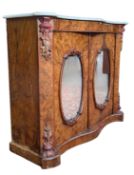 19TH CENTURY VICTORIAN BURR WALNUT MARBLE CREDENZA