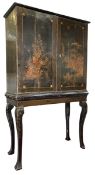 CHINESE 19TH CENTURY LACQUERED CHINESE HAND PAINTED CABINET ON STAND