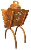 VICTORIAN 19TH CENTURY WALNUT HAND PAINTED BIRDS FOLDING MAGAZINE STAND