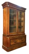 VICTORIAN 19TH CENTURY MAHOGANY LIBRARY BOOKCASE CABINET OVER CHEST