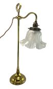 EARLY 20TH CENTURY ART NOUVEAU BRASS & FROSTED GLASS ARTICULATED TABLE LAMP