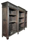 LARGE JACOBEAN REVIVAL 19TH CENTURY CARVED OAK OPEN FRONT BOOKCASE