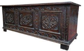 18TH CENTURY CARVED OAK COFFER CHEST