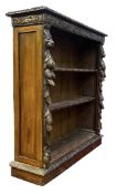 JACOBEAN REVIVAL 19TH CENTURY INTRICATELY CARVED OAK OPEN FRONT BOOKCASE