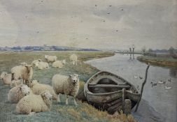 WILLIAM SIDNEY COOPER (1854-1927) - 1898 WATERCOLOUR PAINTING WITH SHEEP