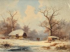 COLESTIN BRUGNER (1824-1887) - 19TH CENTURY OIL ON CANVAS WINTER LANDSCAPE