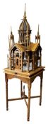 VICTORIAN INSPIRED ARCHITECTURAL CATHEDRAL CARVED MAHOGANY BIRDCAGE