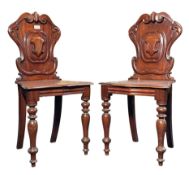 PAIR OF VICTORIAN 19TH CENTURY MAHOGANY CRESTED HALL CHAIRS