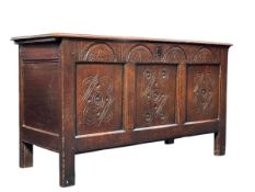 18TH CENTURY HAND-CARVED OAK COFFER CHEST