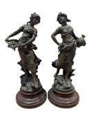 AFTER L & F MOREAU - PAIR OF 19TH CENTURY BRONZED SPELTER FIGURES