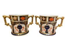 ROYAL CROWN DERBY - TWO 1964 FINE BONE CHINA IMARI PATTERNED TWIN HANDLED CUPS