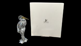 SWAROVSKI - LATE 20TH CENTURY SILVER CRYSTAL GLASS HERON FIGURE