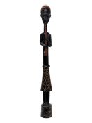 TALL VINTAGE 20TH CENTURY AFRICAN TRIBAL HAND CARVED SMOKING MAN STATUE