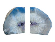 NATURAL INTEREST - A PAIR OF ROCK MINERAL AGATE GEODE BOOKENDS