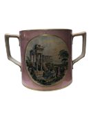 19TH CENTURY VICTORIAN STAFFORDSHIRE PRATTWARE TWIN HANDLED LOVING CUP