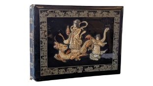 SHIBAYAMA - 19TH CENTURY JAPANESE BLACK LACQUER POSTCARD ALBUM