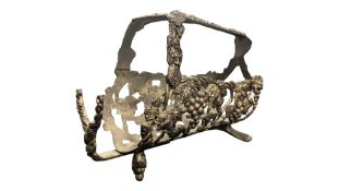 FRENCH 20TH CENTURY VINTAGE MOULDED WHITE METAL WINE BOTTLE HOLDER