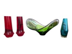 TAMARA ALADIN FOR RIIHIMAKI - FOUR MID CENTURY STUDIO ART GLASS VASES