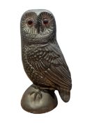 1930S ART DECO BRONZE GLASS EYED OWL FIGURE