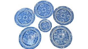 SIX 19TH CENTURY SPODE EARTHENWARE NET PATTERNED PLATES