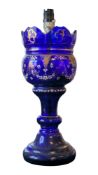 19TH CENTURY VICTORIAN BOHEMIAN BLUE GLASS VASE LAMP BASE