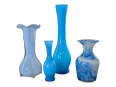 COLLECTION OF VINTAGE BLUE STUDIO GLASS VASES