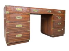 CAMPAIGN STYLE MAHOGANY & BRASS TWIN PEDESTAL OFFICE WRITING DESK
