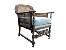 EDWARDIAN OAK BEREGERE RATTAN ARMCHAIR