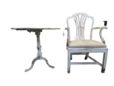 VICTORIAN 19TH CENTURY SHABBY CHIC ARMCHAIR W/ OCCASIONAL TABLE