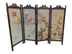 19TH CENTURY PAINTED GLASS & MAHOGANY FIRE SCREEN