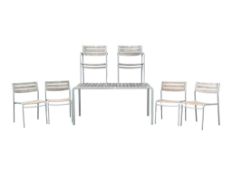 GLOSTER, BRISTOL - HIGH END MODERN TEAK & METAL GARDEN TABLE & CHAIRS