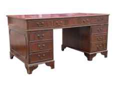 20TH CENTURY VICTORIAN REVIVAL MAHOGANY PEDESTAL DESK