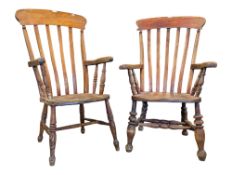 TWO 19TH CENTURY VICTORIAN ASH & ELM WINDSOR ARMCHAIRS