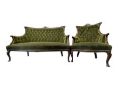 19TH CENTURY VICTORIAN MAHOGANY SOFA SETTEE & ARMCHAIR