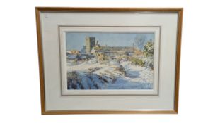 DONALD GREIG RSMA (1916-2009) - 20TH CENTURY WOODLEIGH CHURCH WATERCOLOUR