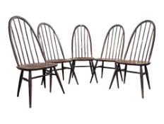 ERCOL FURNITURE - QUAKER 365 - FIVE MID CENTURY 1960S BEECH & ELM DINING CHAIRS
