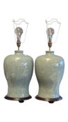PAIR OF 20TH CENTURY RAKU GLAZED BALUSTER TABLE LAMPS