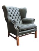 QUEEN ANNE REVIVAL WINGBACK LEATHER ARMCHAIR