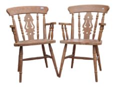 EARLY 20TH CENTURY PAIR OF FIDDLEBACK PINE ARMCHAIRS
