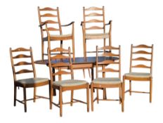 ERCOL FURNITURE - BEECH & ELM EXTENDING DINING TABLE W/ LADDER BACK CHAIRS