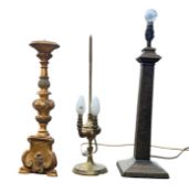 GILTWOOD CARVED WOODEN CANDLESTICK W/ MARBLE EXAMPLE