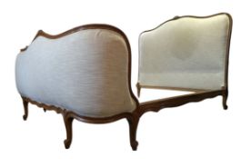 FRENCH LOUIS XV STYLE EARLY 20TH CENTURY CORBEILLE LINEN UPHOLSTERED DOUBLE BED