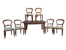 SIX VICTORIAN REVIVAL BALLOON BACK CHAIRS & EXTENDING DINING TABLE