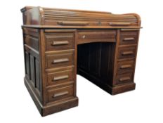 20TH CENTURY ROLL TOP / TAMBOUR OAK TWIN PEDESTAL DESK