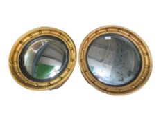 PAIR OF VINTAGE REGENCY STLE GILTWOOD CONVEX MIRRORS