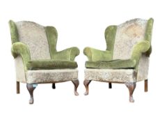 PAIR OF QUEEN ANNE WING BACK MAHOGANY ARMCHAIRS