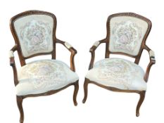 PAIR OF FRENCH 20TH CENTURY WALNUT FAUTEUIL ARMCHAIRS