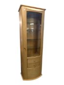 CONTEMPORARY MODERN BEECH EFFECT TALL PEDESTAL DISPLAY CABINET